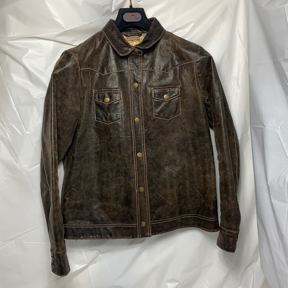 WOMEN’S RuffHewn Brown Leather Snap closure Jacket Size Medium - Picture 1 of 6